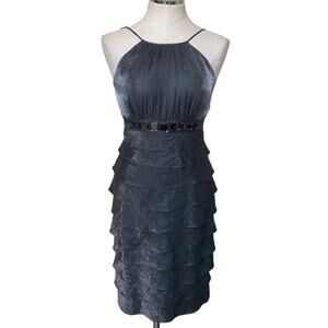 Adrianna Papell NWT Tiered Halter Dress with Jewels in Dark Metallic Gray Size 8